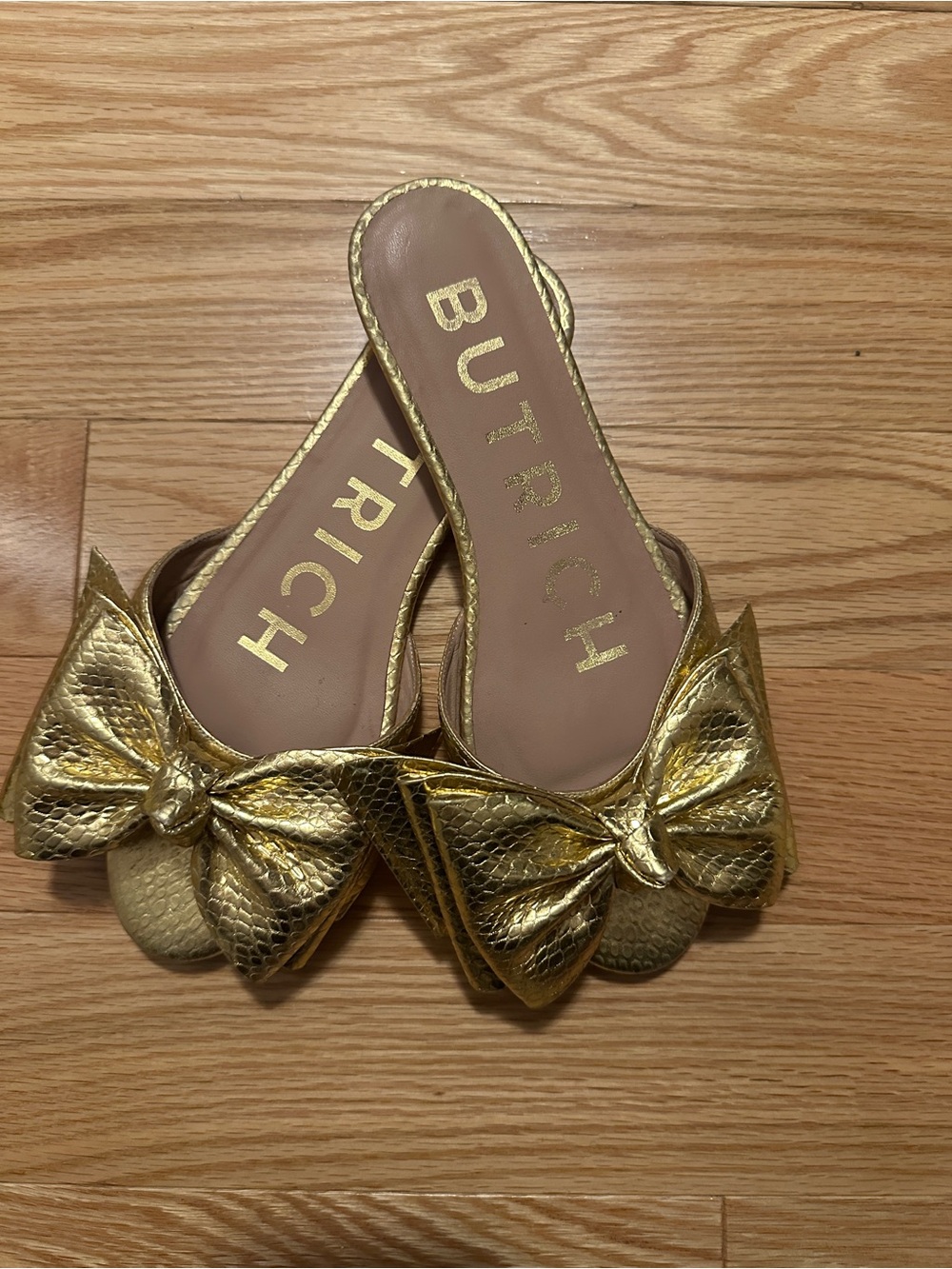 Butrich Gold Bow Slide Sandals - Women's Metallic Slip-On